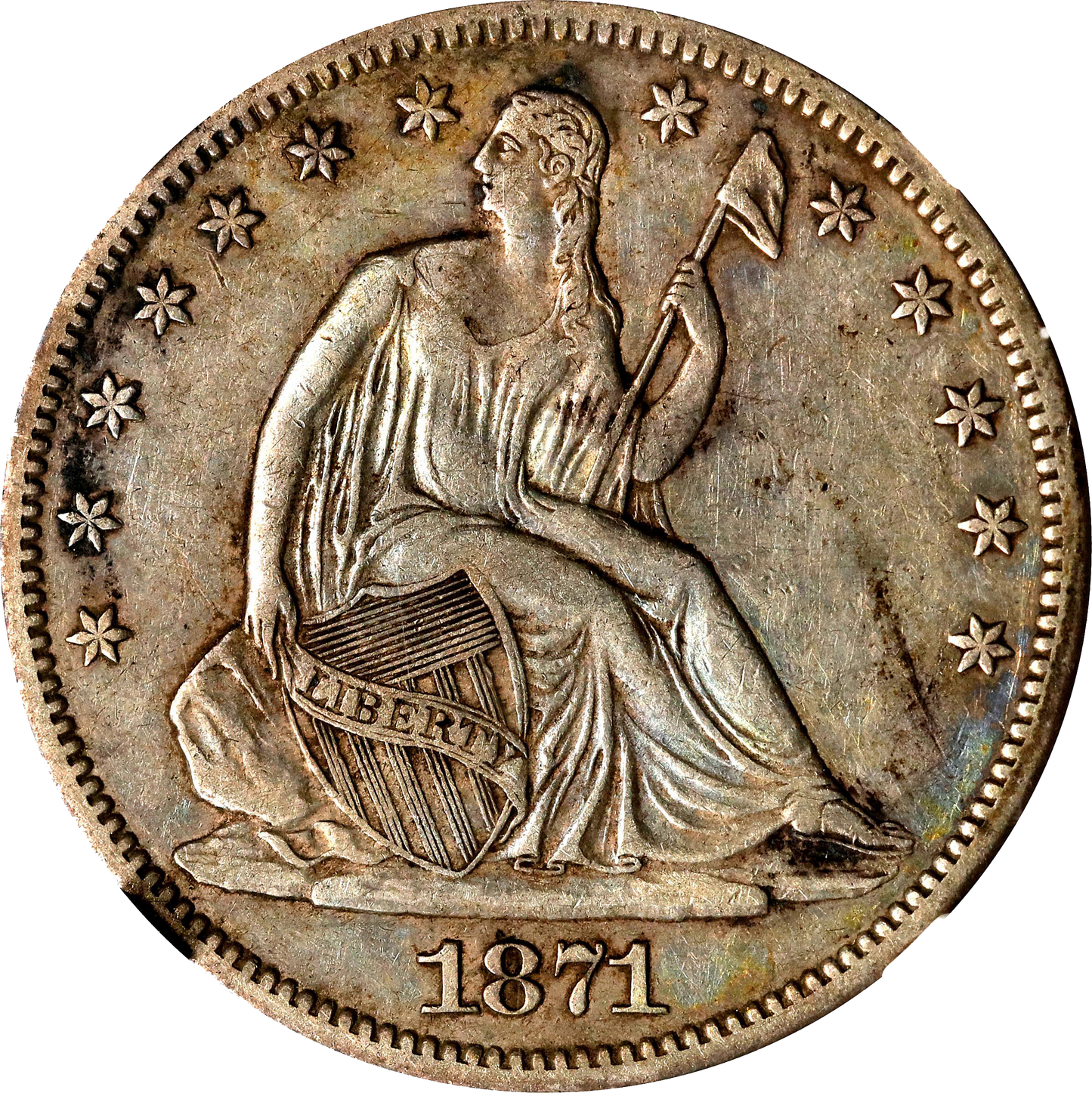 1871-CC Seated Liberty Silver Half Dollar