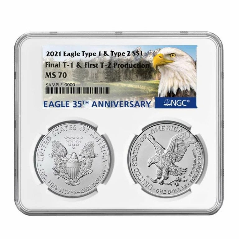 2021 Silver Eagle Final T1 & First T2 Production 2-pc Set